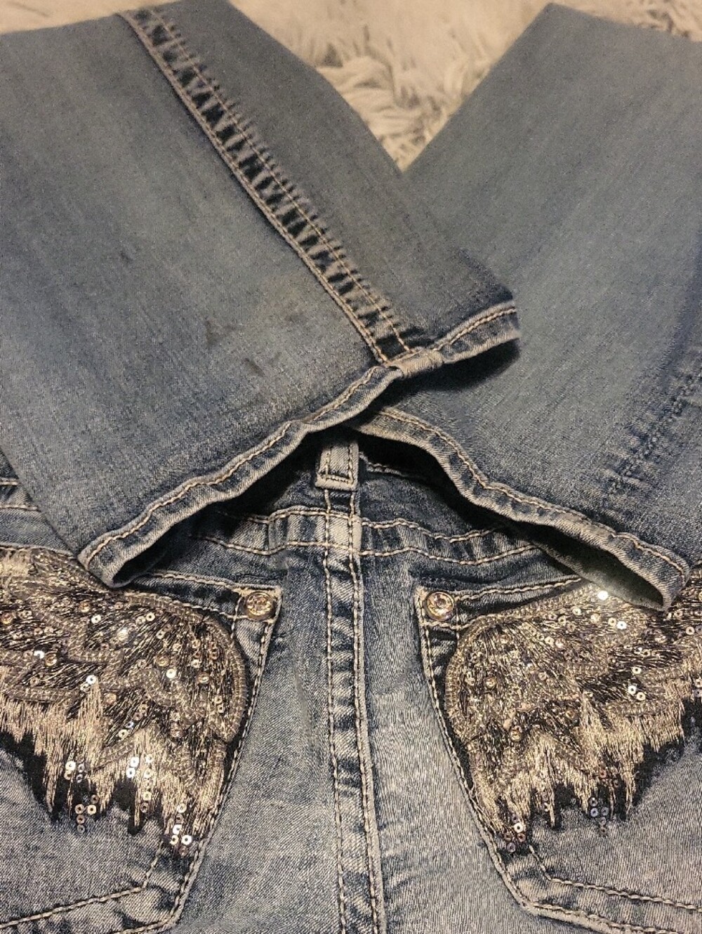 Miss Me Vintage Light Blue Bootcut Jeans with Silver Sequin Size 31 - Picture 11 of 12
